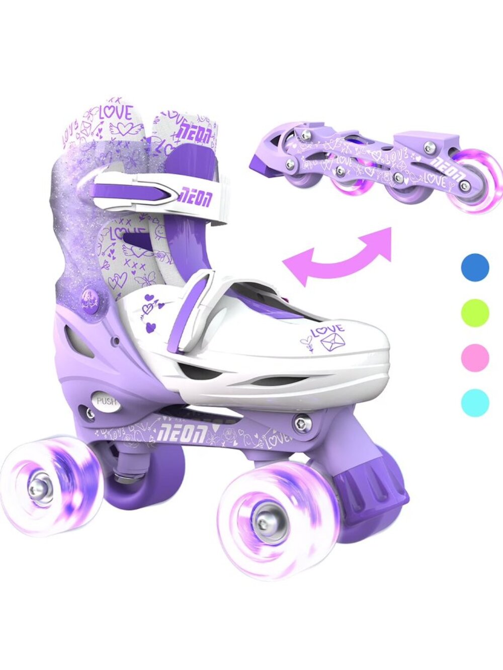 NEW Yvolution Neon Combo 2 in 1 Quad Roller Skates Inline Rollerbaldes LED Light